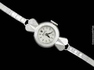 1950's Rolex Precision Ladies Vintage Watch, 18K White Gold & Diamonds - Rare & Beautiful Design