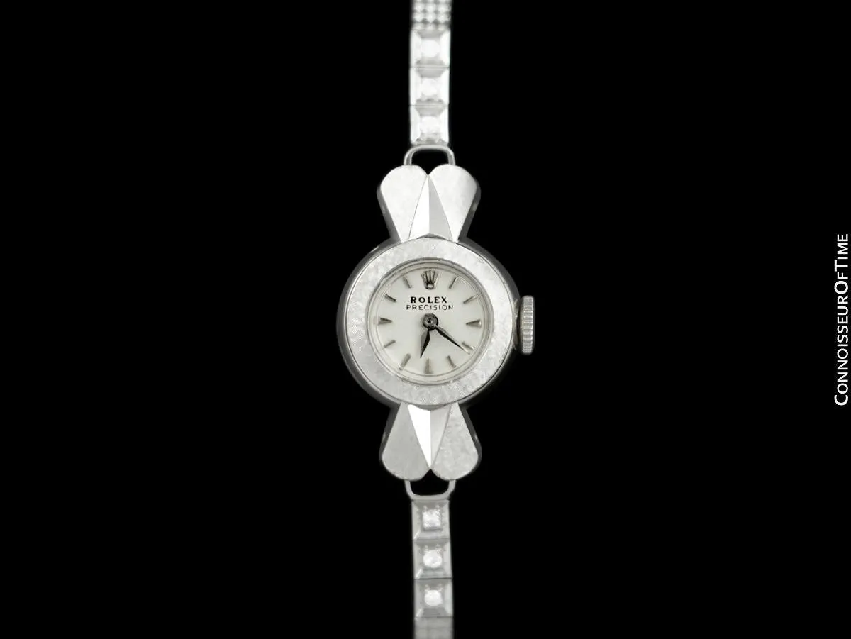 1950's Rolex Precision Ladies Vintage Watch, 18K White Gold & Diamonds - Rare & Beautiful Design