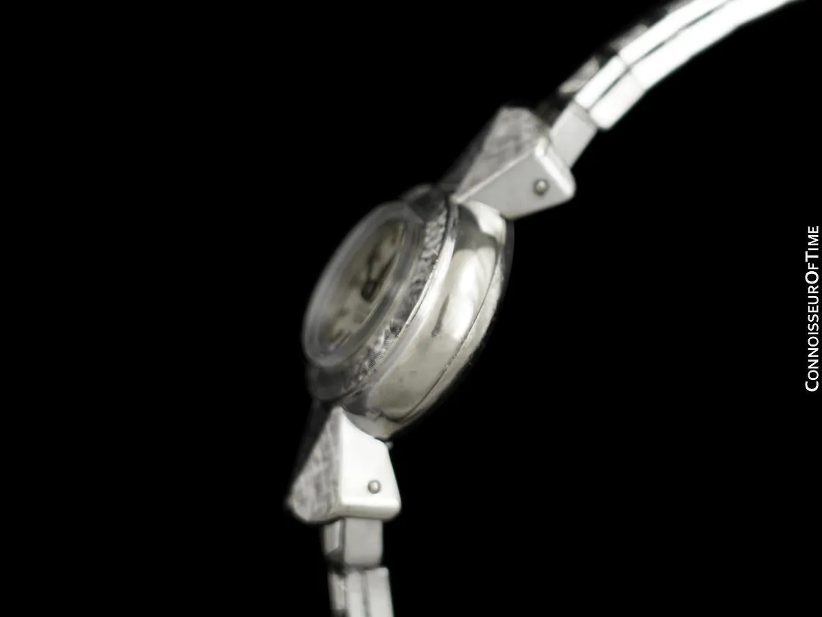 1950's Rolex Precision Ladies Vintage Watch, 18K White Gold & Diamonds - Rare & Beautiful Design