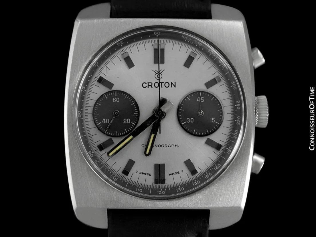1960's Croton Swiss Vintage Mens Retro "Panda Dial" Chronograph Watch - Stainless Steel