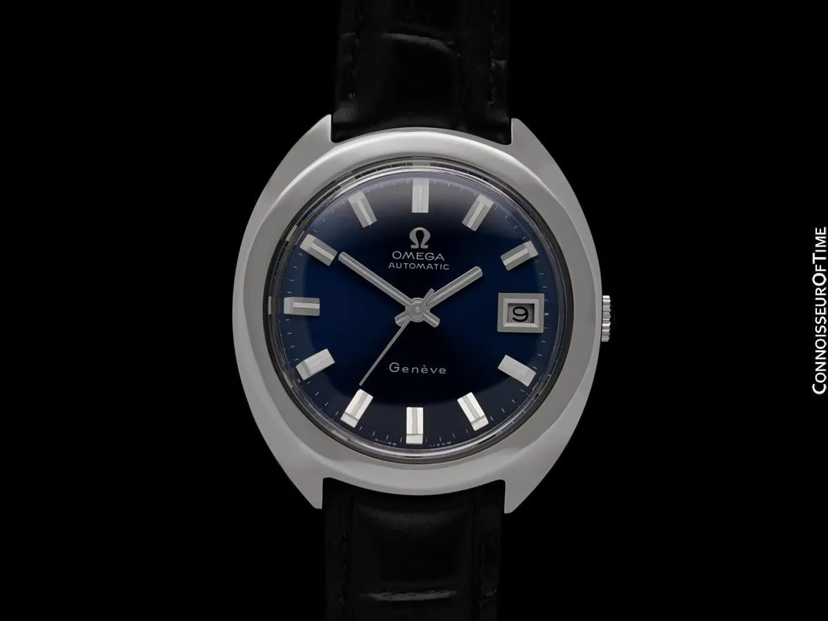 1969 Omega Geneve Vintage Mens Large 37mm Cal. 565 Watch with Blue Dial - Stainless Steel