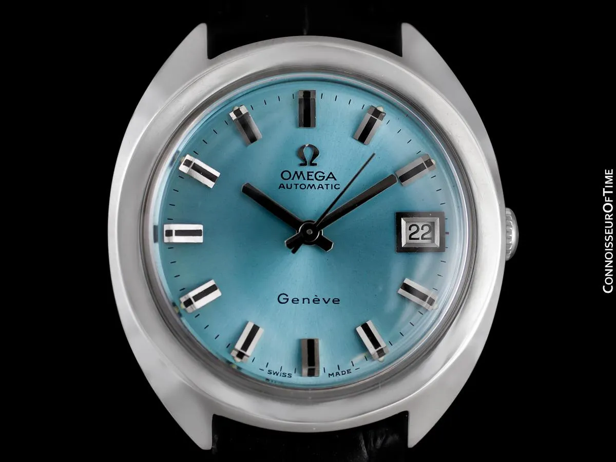 1970 Omega Geneve Vintage Mens Rare Large 37mm Cal. 565 Automatic Watch with Tiffany Blue Dial - Stainless Steel