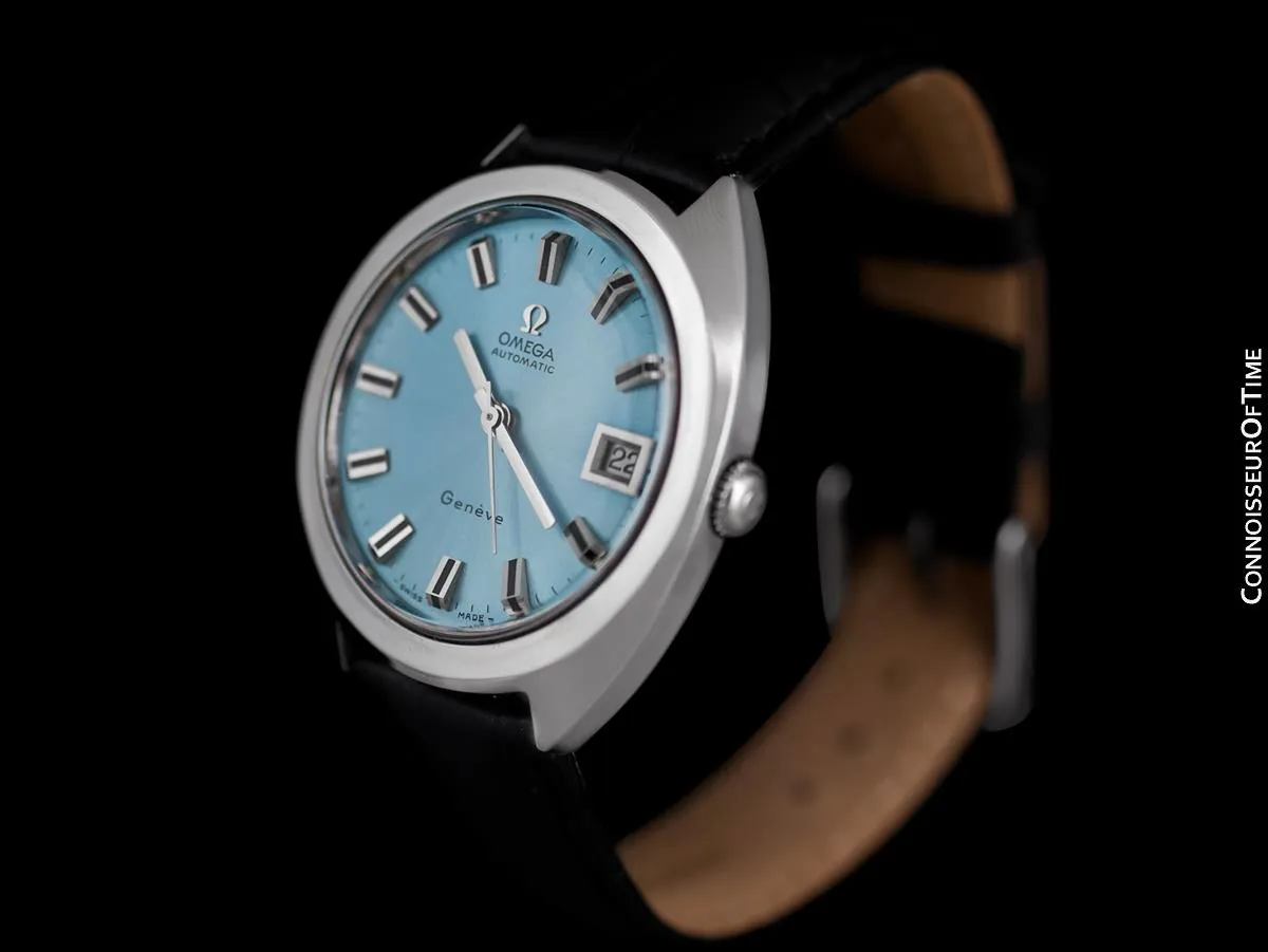 1970 Omega Geneve Vintage Mens Rare Large 37mm Cal. 565 Automatic Watch with Tiffany Blue Dial - Stainless Steel