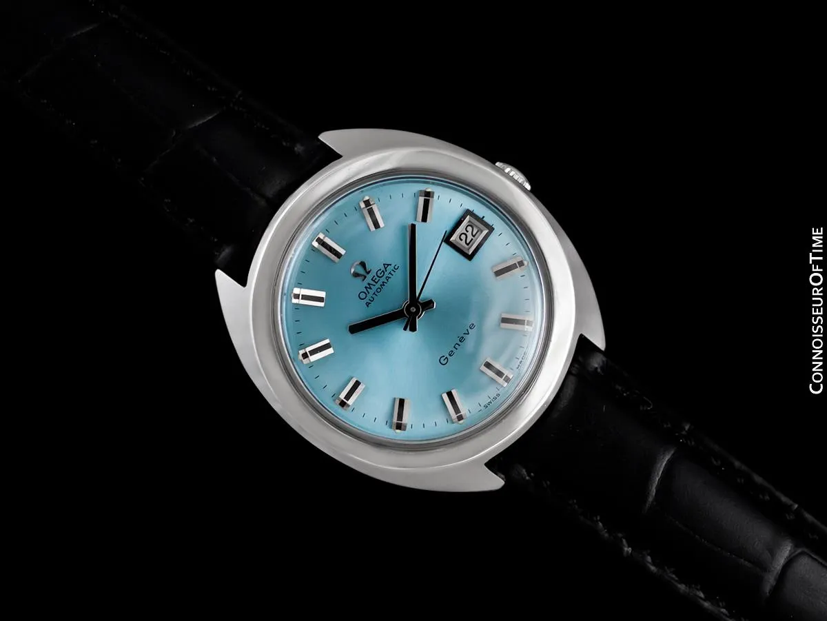 1970 Omega Geneve Vintage Mens Rare Large 37mm Cal. 565 Automatic Watch with Tiffany Blue Dial - Stainless Steel