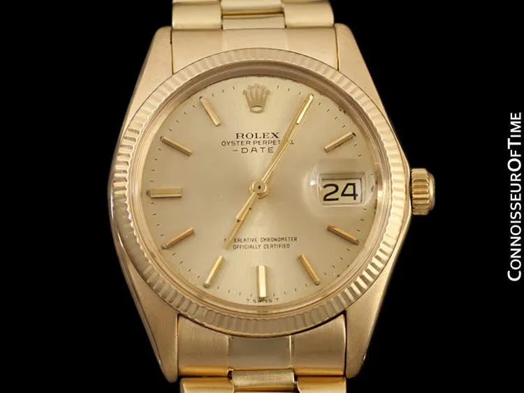 1972 Rolex Oyster Perpetual Date Mens Watch (Datejust President Bracelet), Champagne Dial - 18K Gold