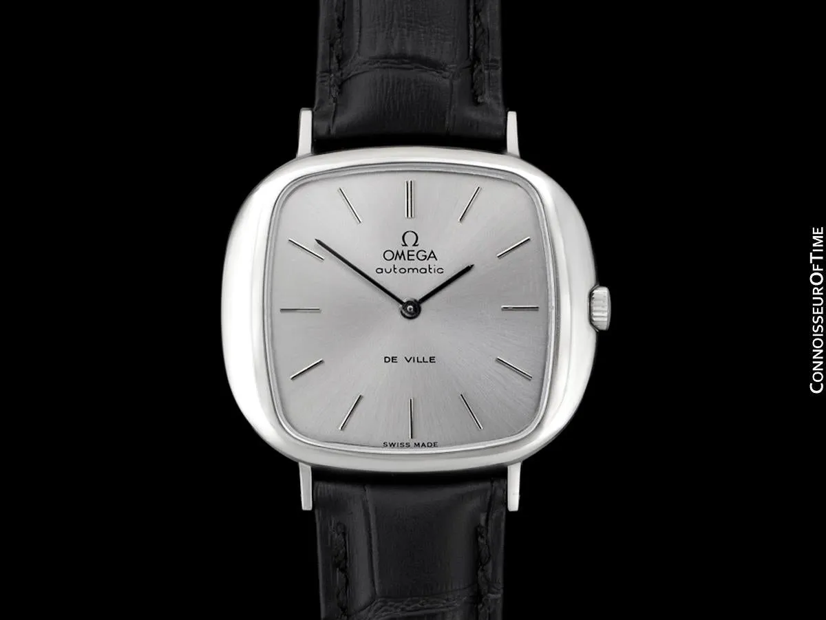 1973 Omega De Ville Mens Automatic Retro Full Size "TV" Watch - Stainless Steel