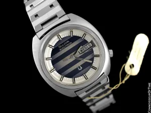 1974 Bulova Accutron Vintage Day Date Retro Mens Bracelet Watch, Stainless Steel - New-Old-Stock