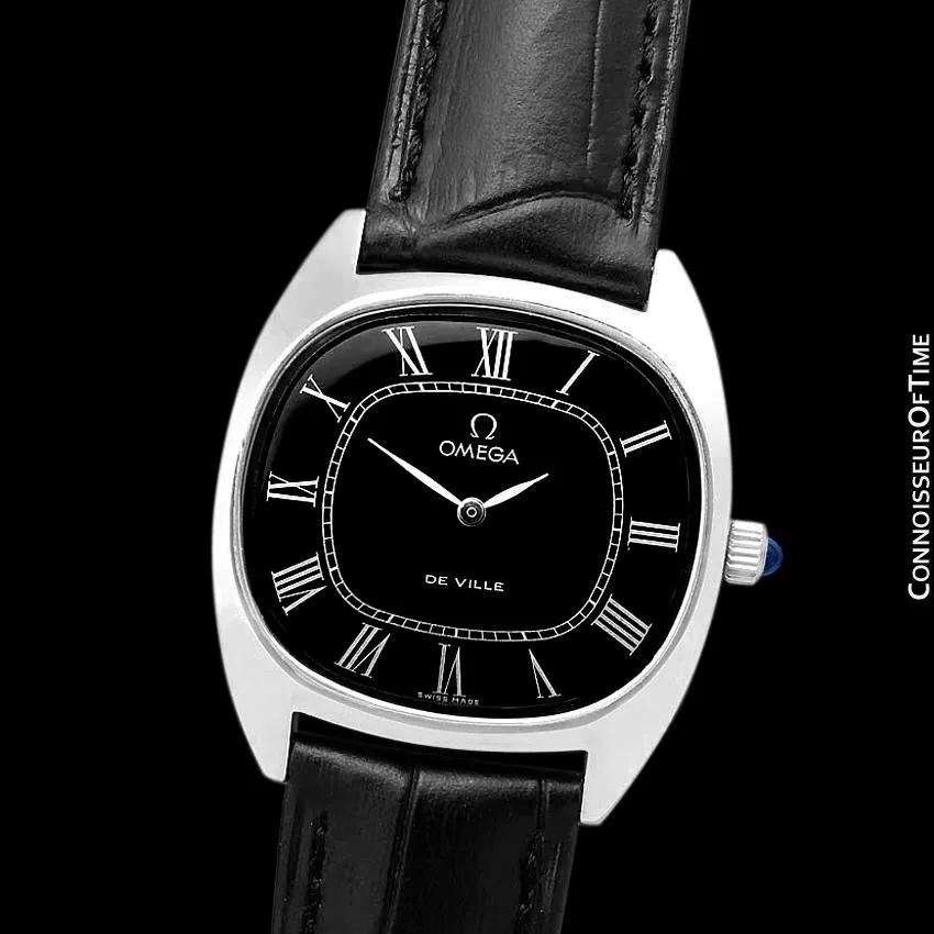 1976 Omega De Ville Vintage Mens Midsize Retro Ultra Thin TV Watch - Stainless Steel