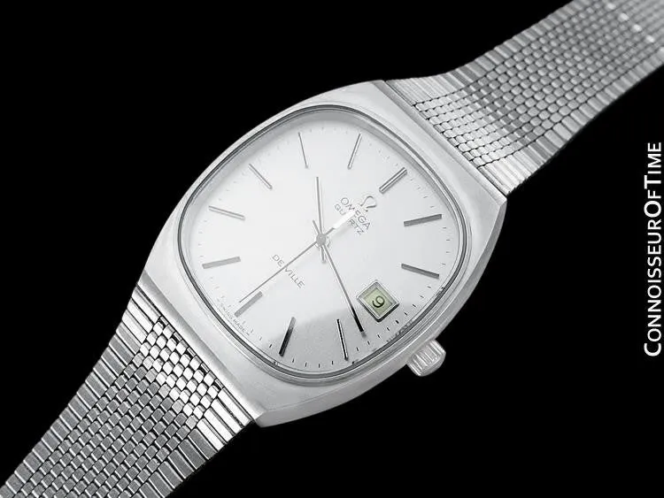 1978 Omega De Ville Classic Vintage Mens Silver Dial Quartz Watch, Date - Stainless Steel