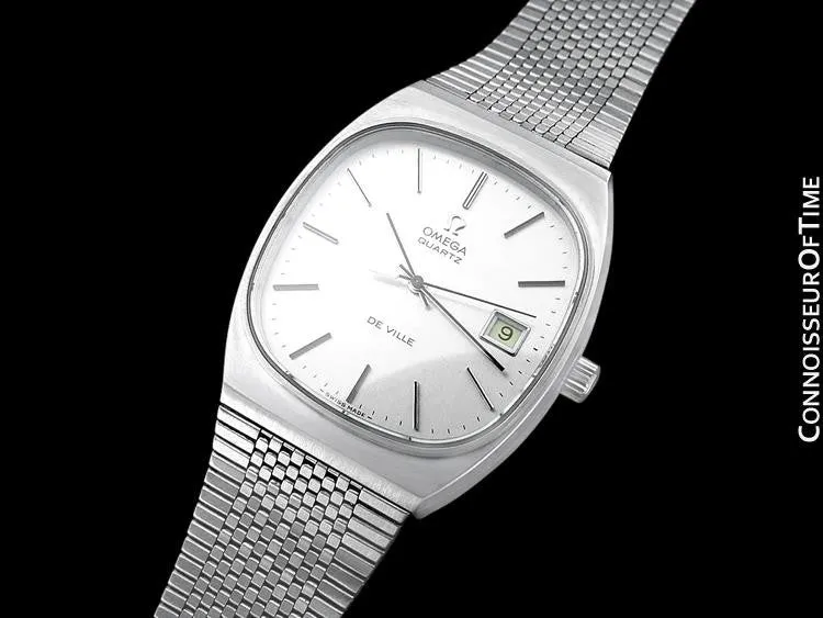 1978 Omega De Ville Classic Vintage Mens Silver Dial Quartz Watch, Date - Stainless Steel