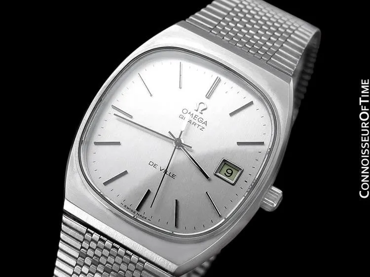 1978 Omega De Ville Classic Vintage Mens Silver Dial Quartz Watch, Date - Stainless Steel