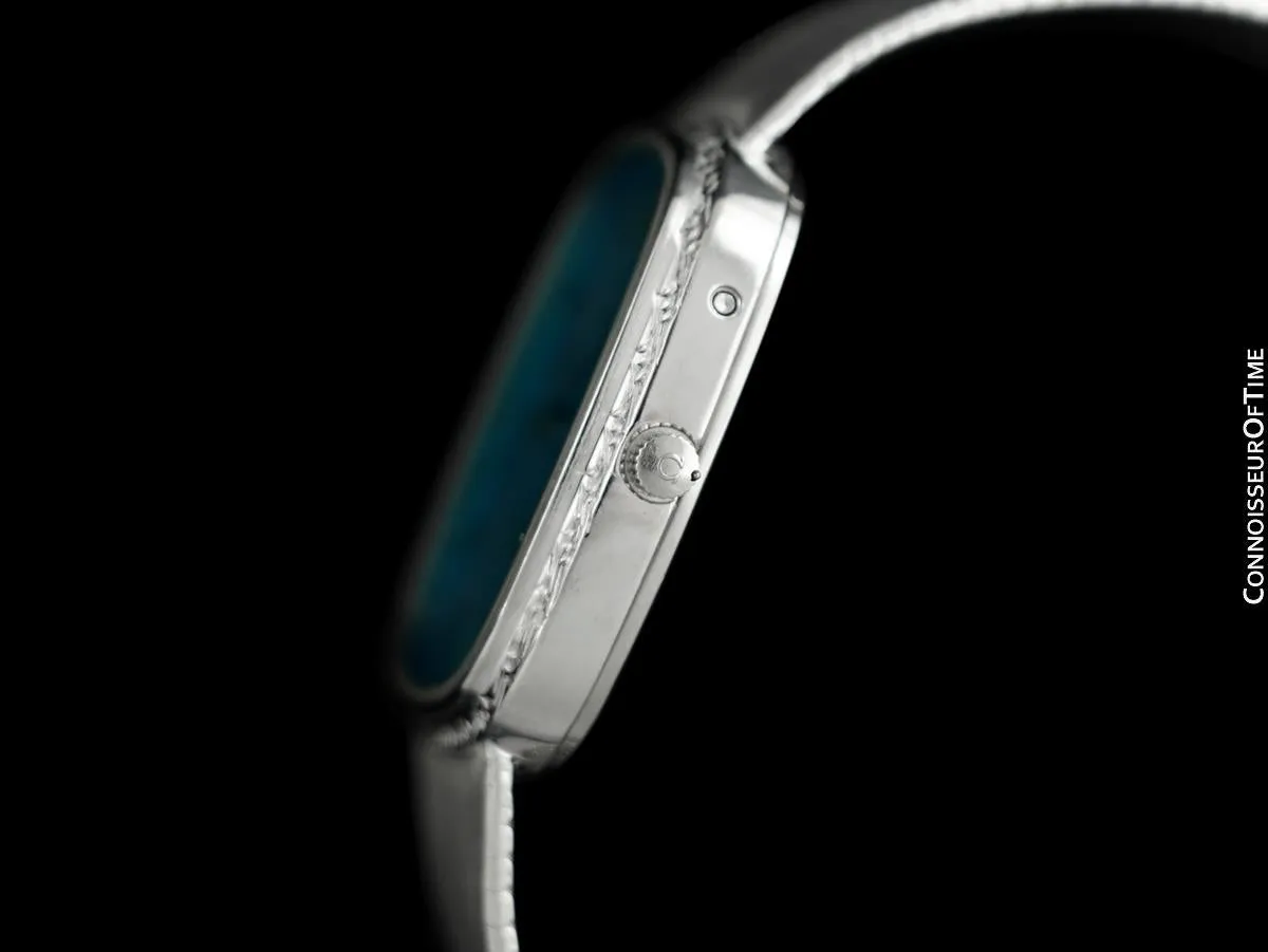 1980 Omega De Ville Classic Retro Mens Accuset Watch with Turquoise Dial, Quick-Setting Hour - Stainless Steel