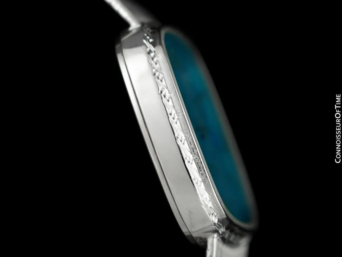 1980 Omega De Ville Classic Retro Mens Accuset Watch with Turquoise Dial, Quick-Setting Hour - Stainless Steel