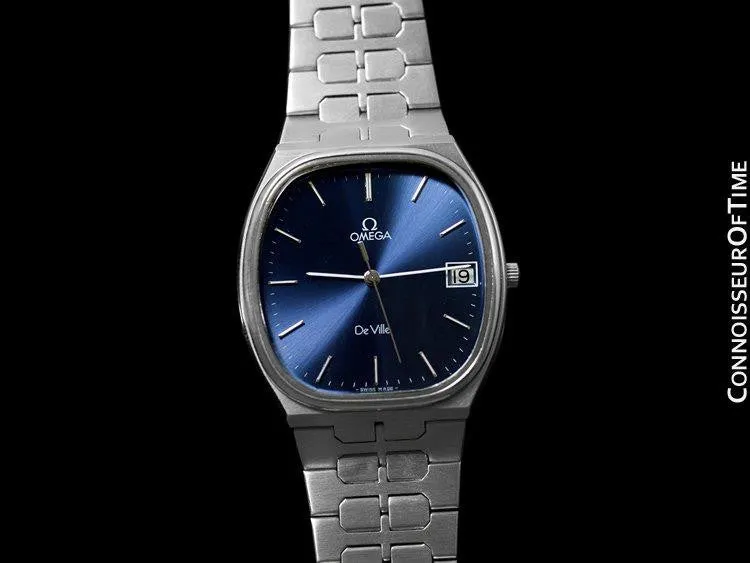 1981 Omega "De Ville" Classic Retro Mens Quartz Watch, Quick-Setting Hour, Date - Stainless Steel