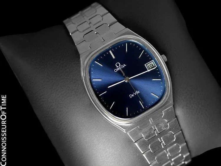 1981 Omega "De Ville" Classic Retro Mens Quartz Watch, Quick-Setting Hour, Date - Stainless Steel