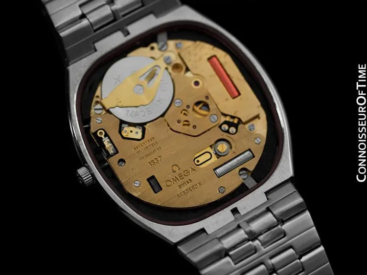 1981 Omega "De Ville" Classic Retro Mens Quartz Watch, Quick-Setting Hour, Date - Stainless Steel
