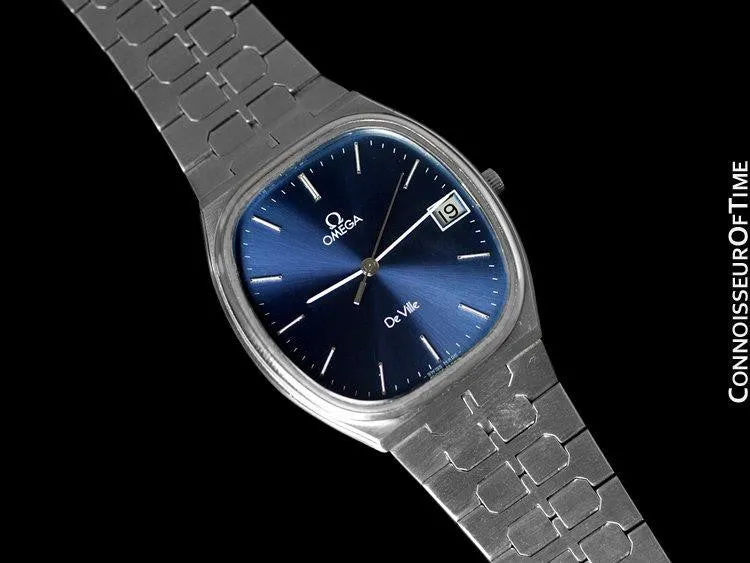 1981 Omega "De Ville" Classic Retro Mens Quartz Watch, Quick-Setting Hour, Date - Stainless Steel