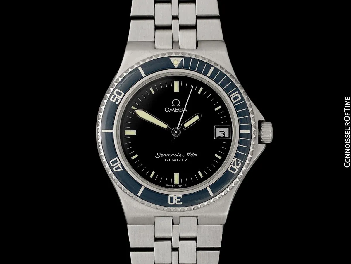 1984 Omega Seamaster Calypso 120M Vintage Full Size Mens Quartz Watch, Date - Stainless Steel