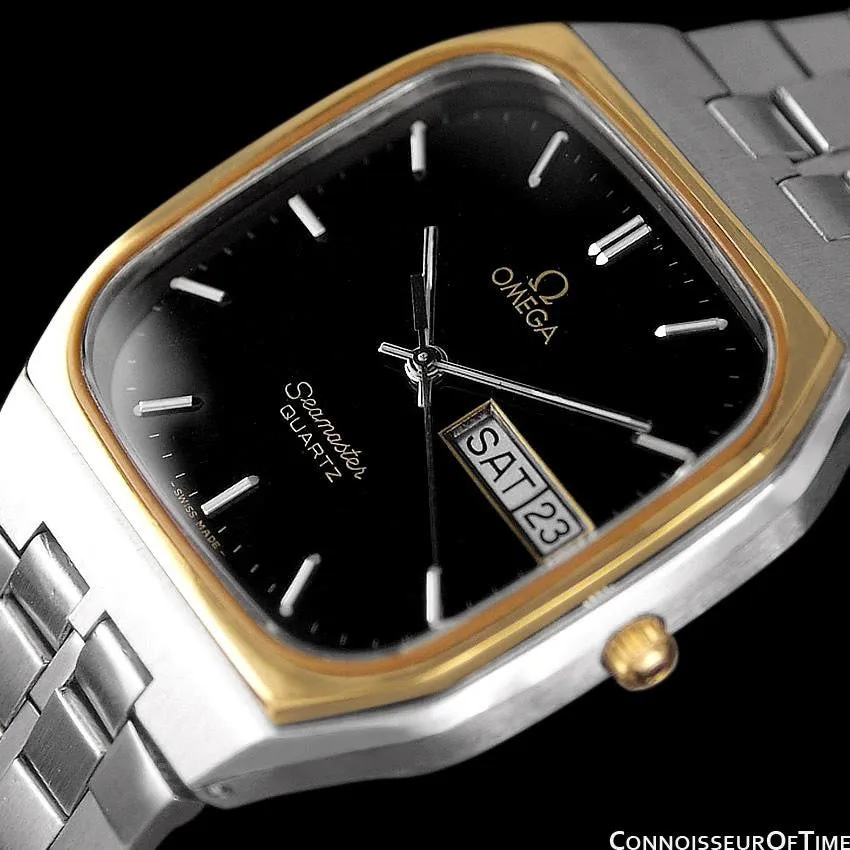 1984 Omega Seamaster Classic Retro Vintage Mens Quartz Watch, Day Date - Stainless Steel & 18K Gold Plated