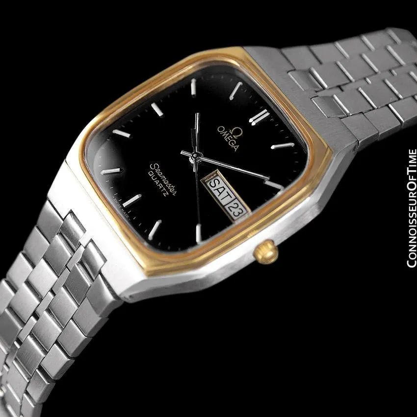 1984 Omega Seamaster Classic Retro Vintage Mens Quartz Watch, Day Date - Stainless Steel & 18K Gold Plated