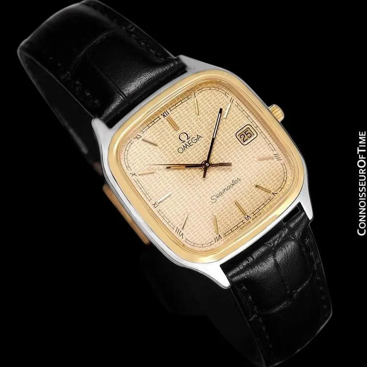 1985 Omega Seamaster Brest Vintage Mens Retro Quartz Watch - Stainless Steel & 18K Gold Plated