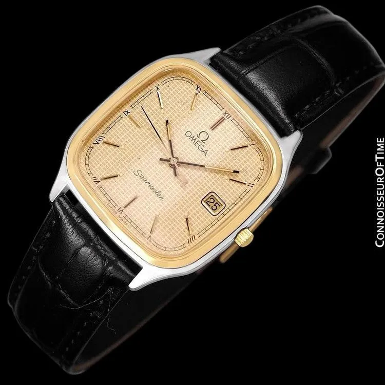 1985 Omega Seamaster Brest Vintage Mens Retro Quartz Watch - Stainless Steel & 18K Gold Plated