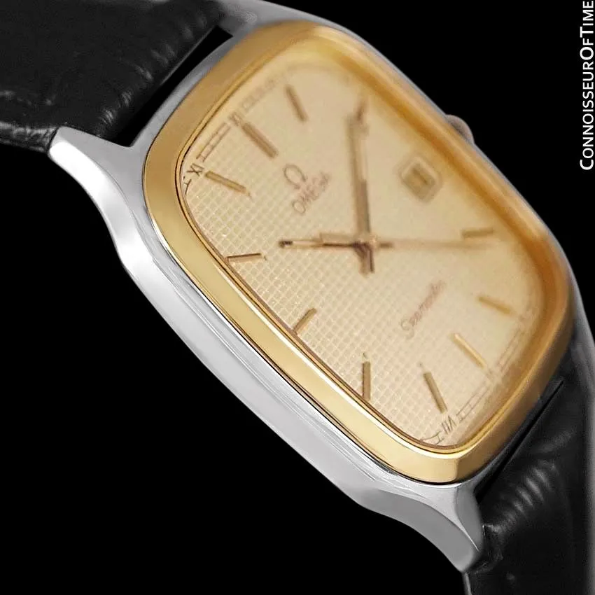 1985 Omega Seamaster Brest Vintage Mens Retro Quartz Watch - Stainless Steel & 18K Gold Plated