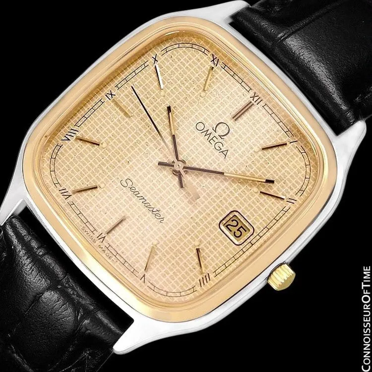 1985 Omega Seamaster Brest Vintage Mens Retro Quartz Watch - Stainless Steel & 18K Gold Plated