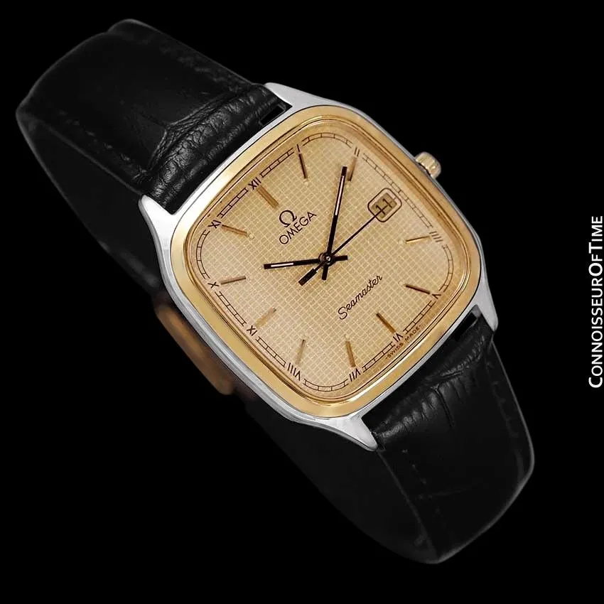 1985 Omega Seamaster Brest Vintage Mens Retro Quartz Watch - Stainless Steel & 18K Gold Plated