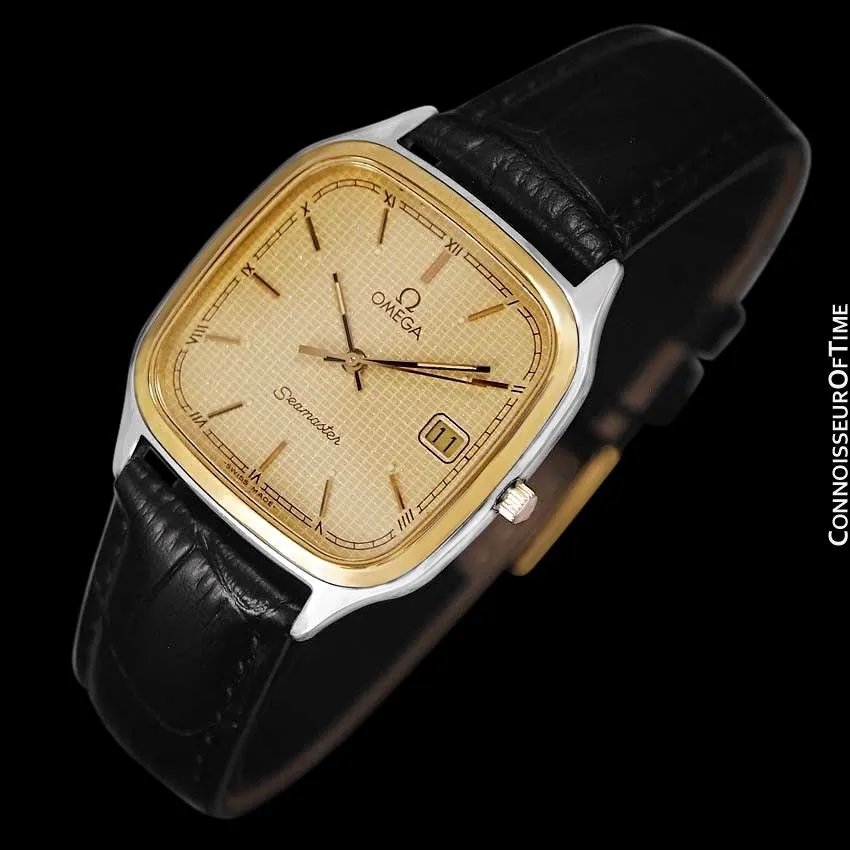 1985 Omega Seamaster Brest Vintage Mens Retro Quartz Watch - Stainless Steel & 18K Gold Plated