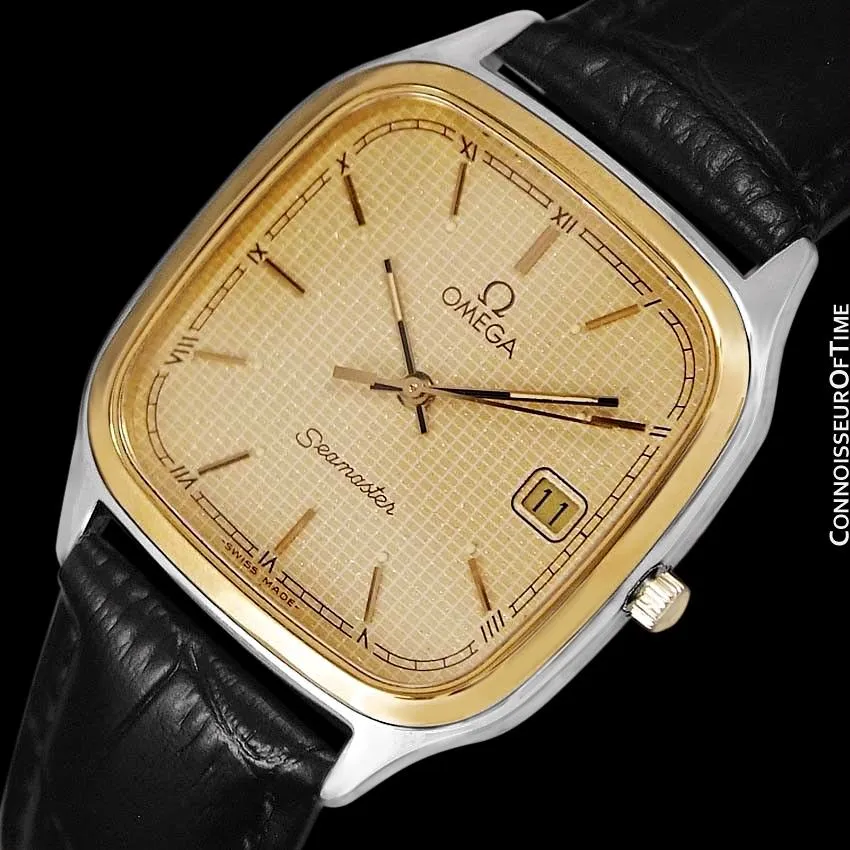 1985 Omega Seamaster Brest Vintage Mens Retro Quartz Watch - Stainless Steel & 18K Gold Plated