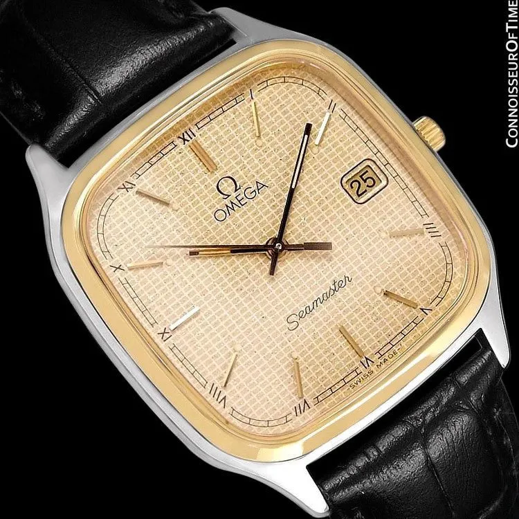 1985 Omega Seamaster Brest Vintage Mens Retro Quartz Watch - Stainless Steel & 18K Gold Plated