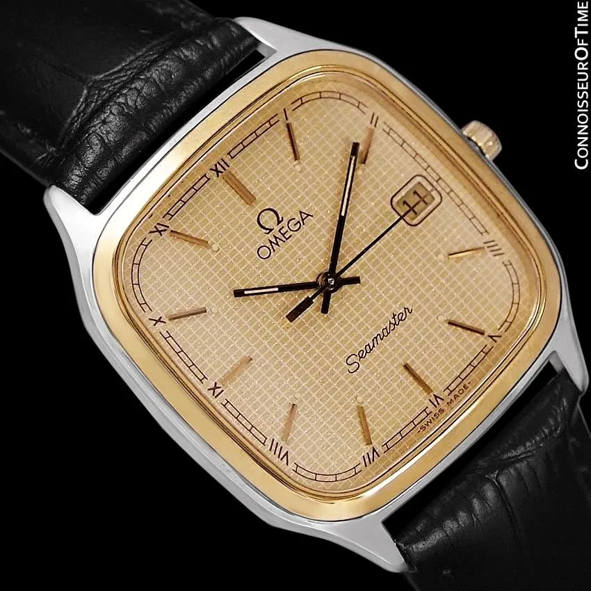 1985 Omega Seamaster Brest Vintage Mens Retro Quartz Watch - Stainless Steel & 18K Gold Plated