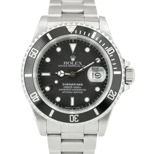 1989 Men's Rolex Submariner Date 40mm Black Stainless Steel Dive Watch 16610