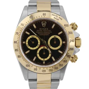 2000 Rolex Daytona Cosmograph ZENITH 40mm BLACK 18K Gold P-SERIAL Steel 16523