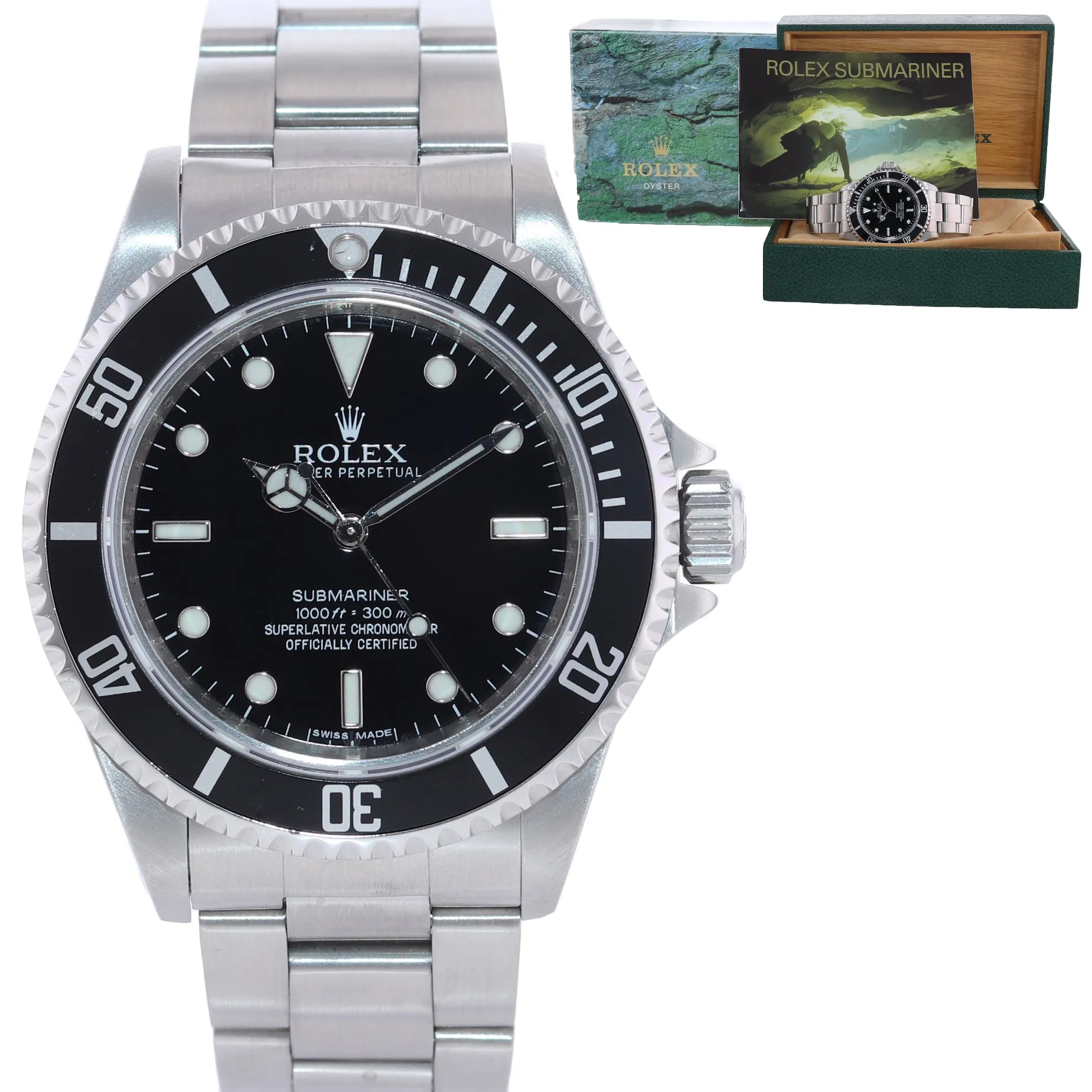 2010 Rolex Submariner 4-Line No-Date 14060 Steel Watch ENGRAVED REHAUT Box