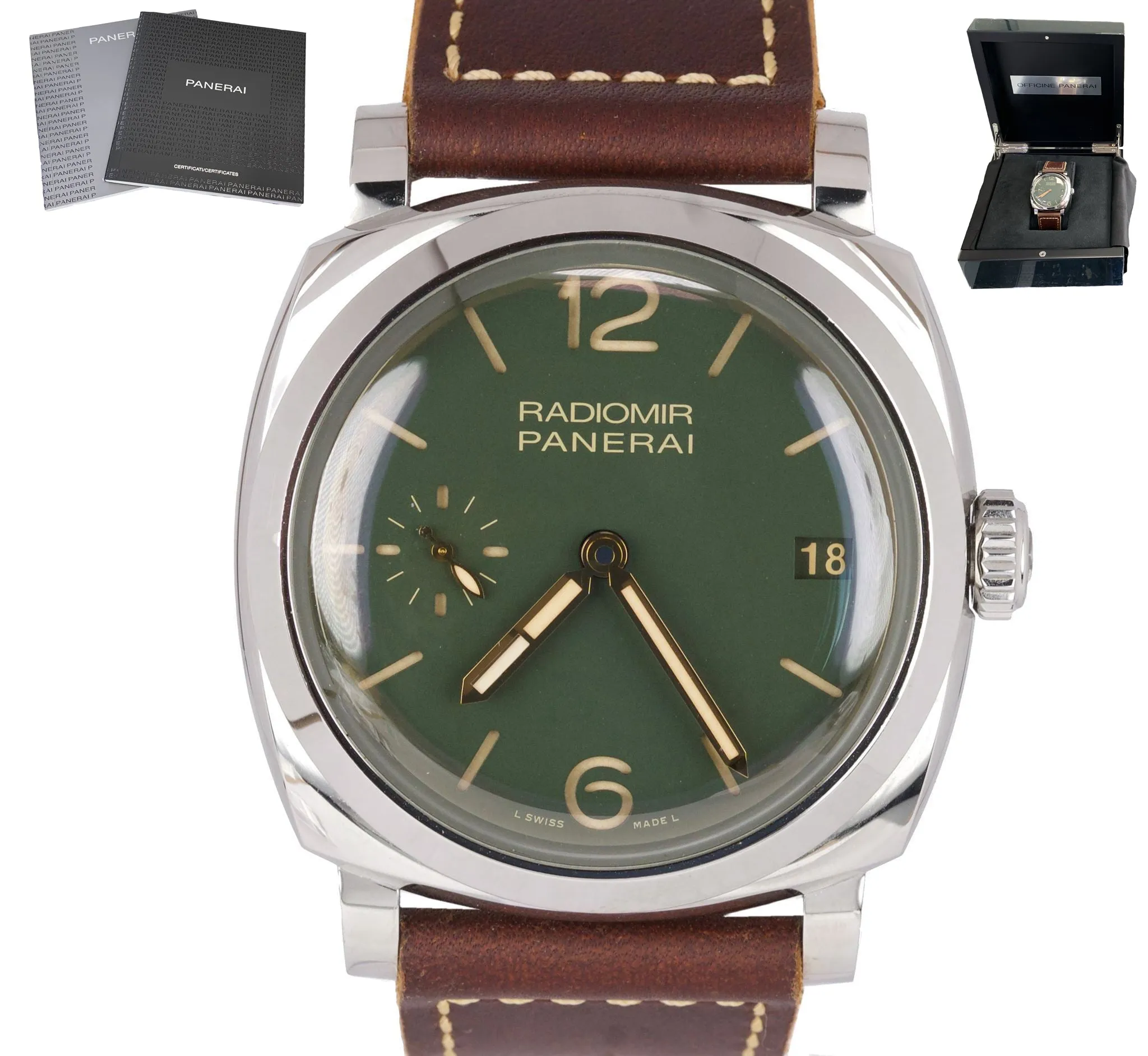 2018 Panerai Radiomir 1940 3-Days Green Stainless PAM00736 Manual 47mm PAM 736