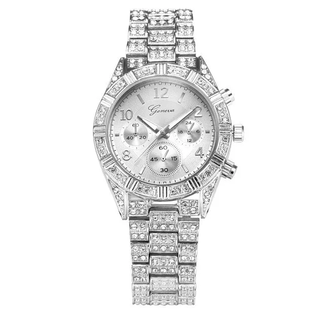 2020 Watches Brand Luxury Casual Fashion Stainless Steel Geneva Luxury Women Crystal Quartz Analog Wrist Watch dropshipping