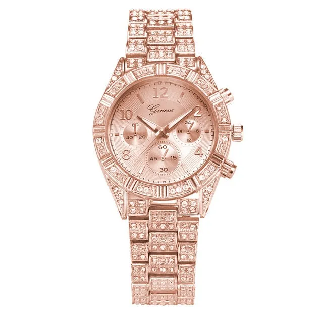2020 Watches Brand Luxury Casual Fashion Stainless Steel Geneva Luxury Women Crystal Quartz Analog Wrist Watch dropshipping