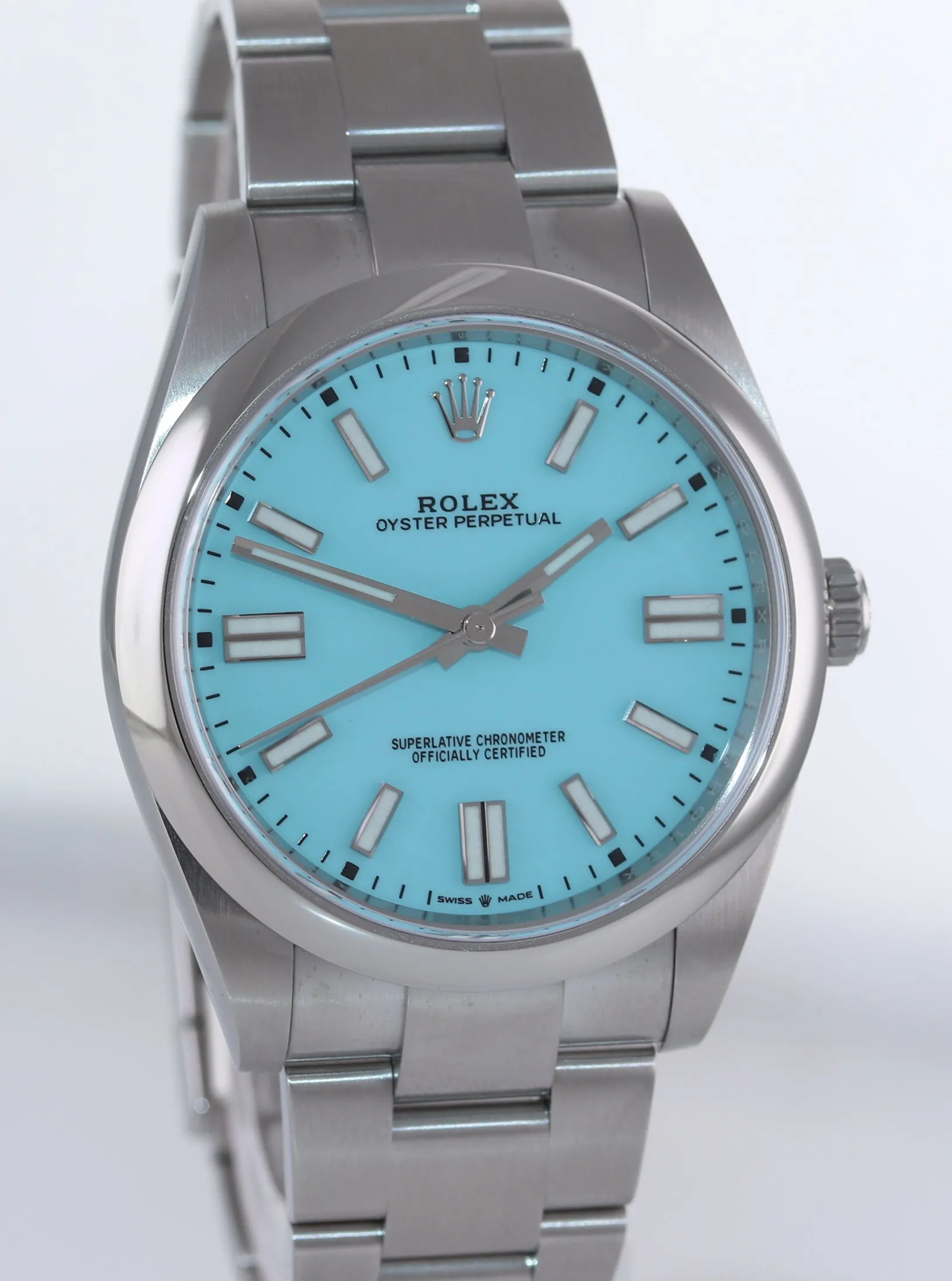 2021 PAPERS Rolex Oyster Perpetual 41mm Tiffany Blue Stick Oyster Watch 124300