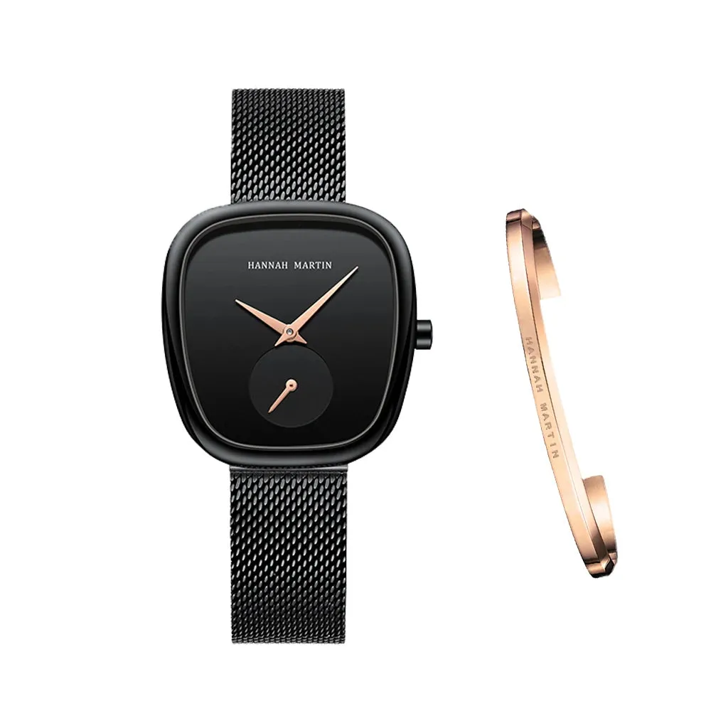 2025 New Women's Quartz Wristwatch 34mm Wine Barrel Rose Gold Black Stopwatch Fashionable Minimalist Style Oval Women's Watches
