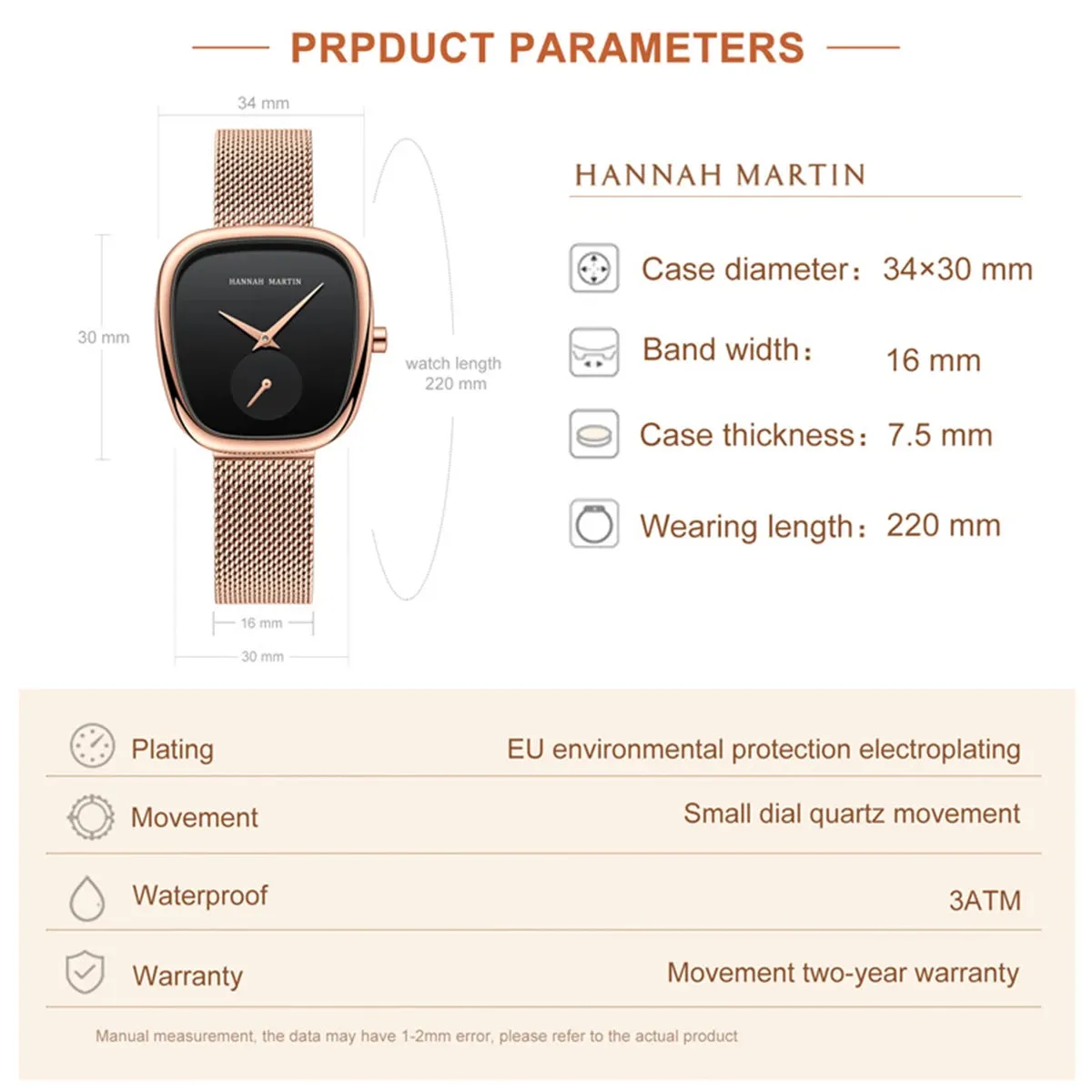 2025 New Women's Quartz Wristwatch 34mm Wine Barrel Rose Gold Black Stopwatch Fashionable Minimalist Style Oval Women's Watches