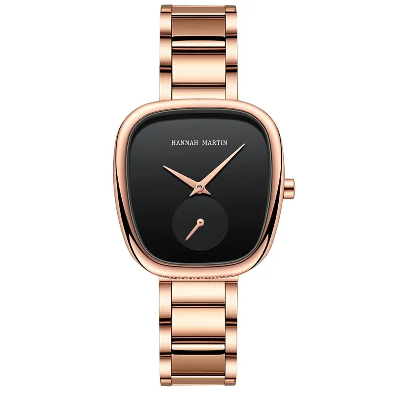 2025 New Women's Quartz Wristwatch 34mm Wine Barrel Rose Gold Black Stopwatch Fashionable Minimalist Style Oval Women's Watches