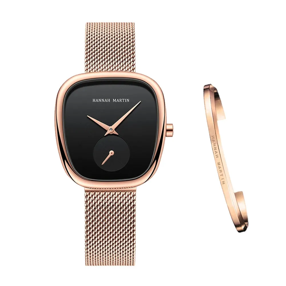 2025 New Women's Quartz Wristwatch 34mm Wine Barrel Rose Gold Black Stopwatch Fashionable Minimalist Style Oval Women's Watches