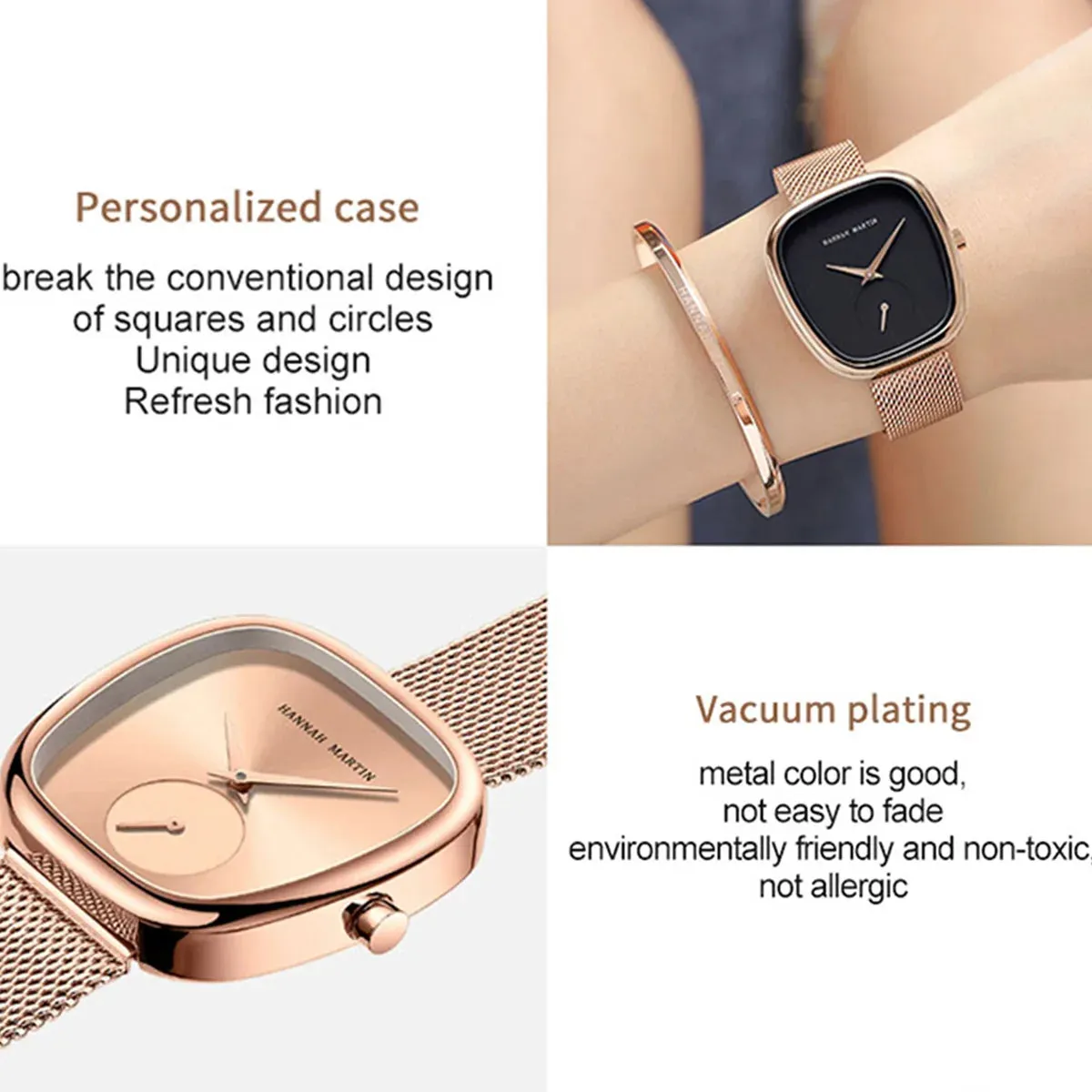 2025 New Women's Quartz Wristwatch 34mm Wine Barrel Rose Gold Black Stopwatch Fashionable Minimalist Style Oval Women's Watches