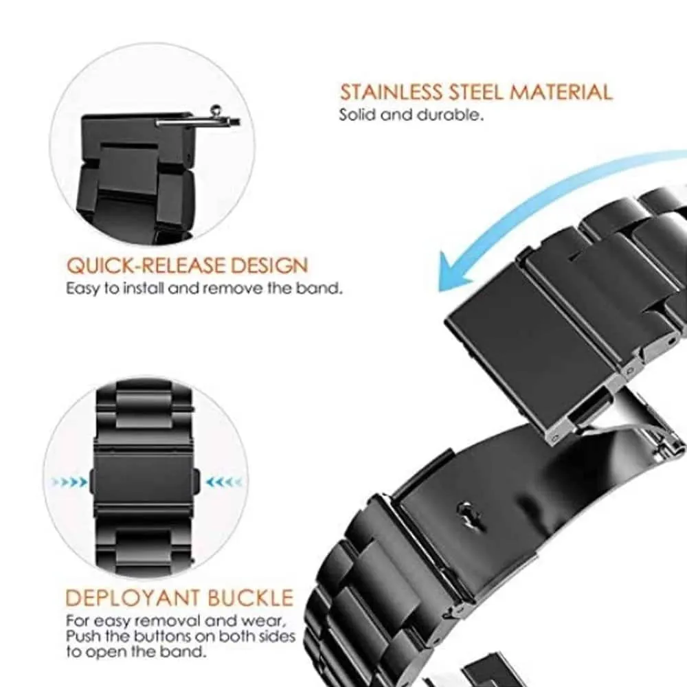24mm watch 3 links stainless-steel strap - Black