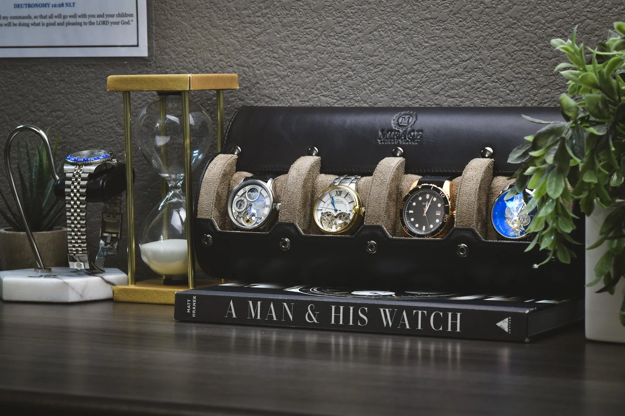 4 Watches Travel Case Full-grain Cow Leather - Sable Black Watch Roll