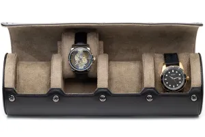 4 Watches Travel Case Full-grain Cow Leather - Sable Black Watch Roll