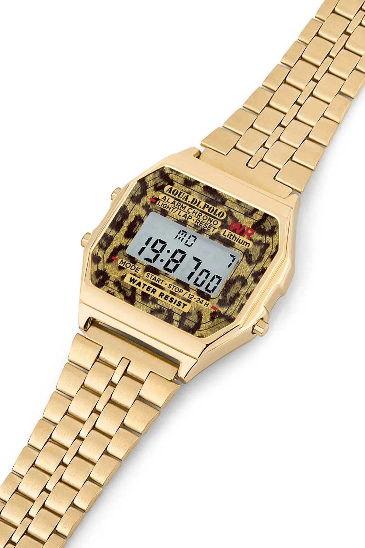 Aqua di Polo Kadın Altın Metal Kordonlu Leopar Desenli Dijital Retro Saat