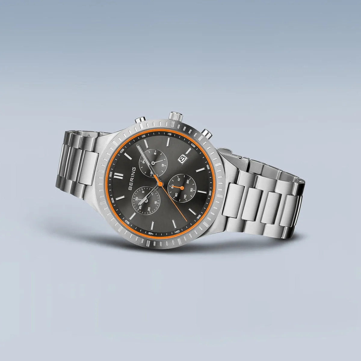 BERING Titan Chrono 43mm Black Dial Brushed Silver Steel Men's 11743-709